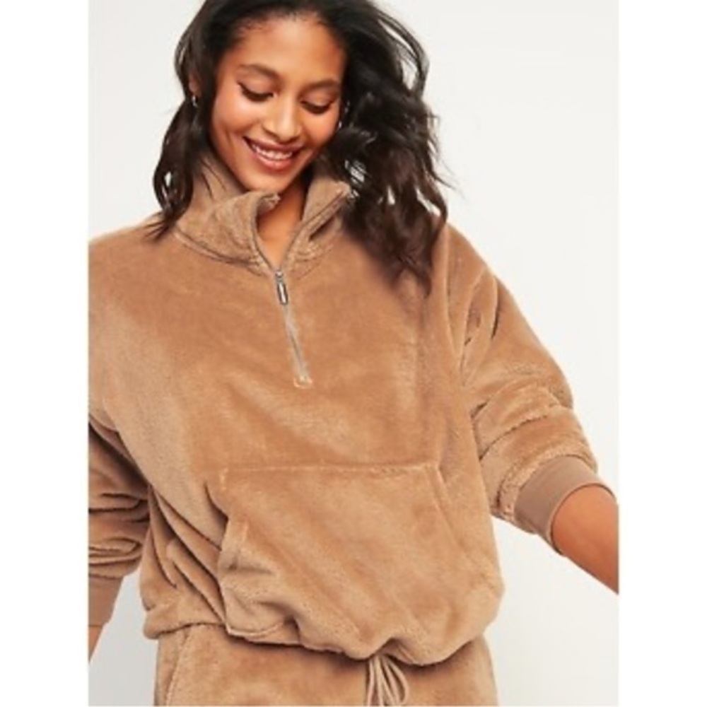 Old Navy Active Fleece faux fur half zip cinch hem sweatshirt M